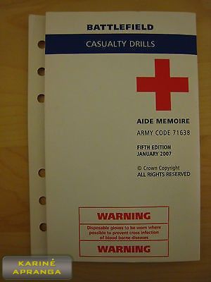 Taktinė sužeistojo gelbėjimo atmintinė, mažai naudota (Battlefield casuality drills aide memoire, used, Grade 1) 